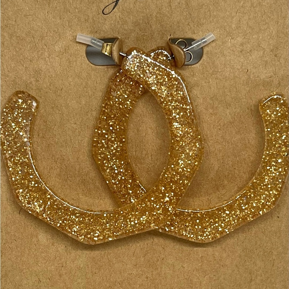 J. Crew Gold Glitter Hoop Earrings NWT